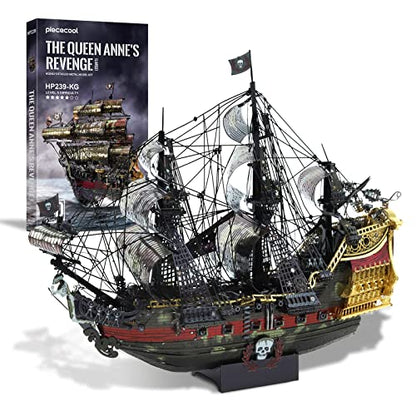 Piececool 3D Metal Puzzles for Adults, The Queen Anne's Revenge Pirate Ship Model Kits, 3D Watercraft Model Building Kit, DIY Craft Kits Difficult 3D Puzzles for Family Time - color: Anne's Revenge
