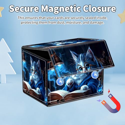 for MTG Commander Deck Box,Card Deck Box for Trading Yugioh MTG,Fits 100 Double Sleeved Cards,PU Leather Strong Magnet Case for Magic Commander TCG CCG,Blue Glitter Cat - color: Blue Glitter Cat