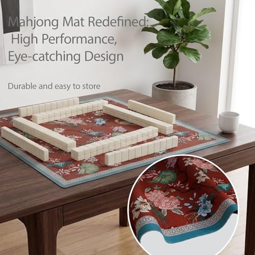 Mahjong Mat for Table, 31.5" x 31.5", Anti-Slip Noise Reduction Mahjong Table Cover with Carrying Bag, Perfect for Poker, Card, Board & Tile Games (Birds 04) - style: Birds 04