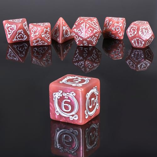 DND Dice Set - 7 Polyhedral Role Playing Dice with Gold Dragon Design, Acrylic D&D Dice Perfect for Dungeons and Dragons, Pathfinder, Warhammer, RPG Games (Pinkish Brown) - color: Tangerine Pink