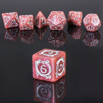 DND Dice Set - 7 Polyhedral Role Playing Dice with Gold Dragon Design, Acrylic D&D Dice Perfect for Dungeons and Dragons, Pathfinder, Warhammer, RPG Games (Pinkish Brown) - color: Tangerine Pink