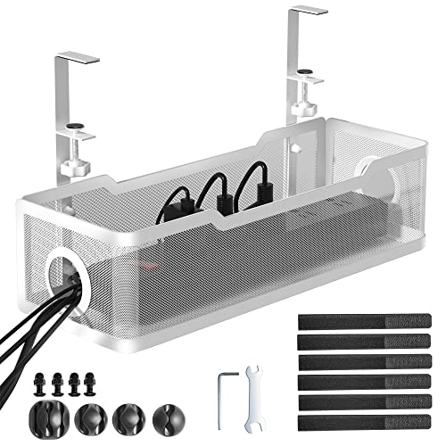 Under Desk Cable Management Tray White, Cinati Wire Organizers No Drill, Cable Tray with Clamp for Wire Management, Cord Organization Box for Office, Home - No Damage to Desk - color: White, size: 13.4"-1 Pack