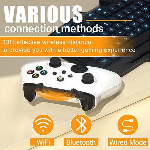 Dinosoo Wireless Controller for Xbox Series X/S/Xbox One, Android/PC Steam, Bluetooth Dual Vibration Turbo Function 3.5mm Headphone Jack Macro Function White