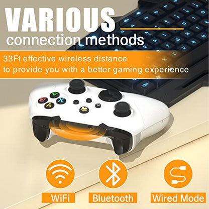 Dinosoo Wireless Controller for Xbox Series X/S/Xbox One, Android/PC Steam, Bluetooth Dual Vibration Turbo Function 3.5mm Headphone Jack Macro Function White