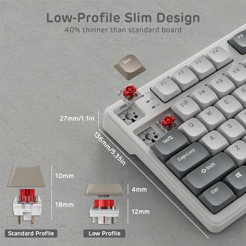 RK ROYAL KLUDGE N80 Low Profile Mechanical Keyboard w/Smart Display Screen & Knob, 75% Top Mount 3-Modes Wireless Mechanical Keyboard, Software Support, Massive Battery, 80 Keys, Quiet Red Switch - color: Sandy Grey, size: Low profile Red Switch