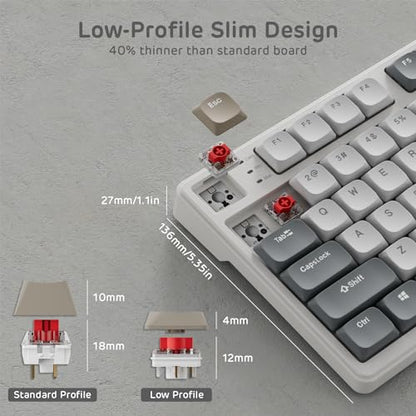 RK ROYAL KLUDGE N80 Low Profile Mechanical Keyboard w/Smart Display Screen & Knob, 75% Top Mount 3-Modes Wireless Mechanical Keyboard, Software Support, Massive Battery, 80 Keys, Quiet Red Switch - color: Sandy Grey, size: Low profile Red Switch