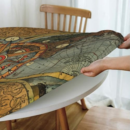 Nautical Compass Round Tablecloth Elastic Fitted Table Cover Washable Elastic Edge Tablecloths for Kitchen Dining Party Fitted Table Table 40-44 inch - color: Black33, size: 40" (Round)