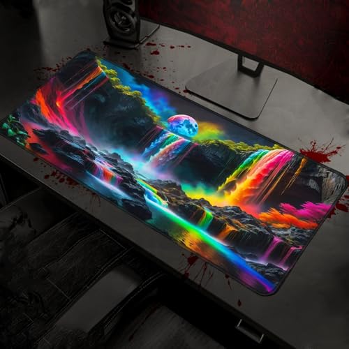 Simpkeely Large Fantasy Waterfall Gaming Mouse Pad - Blacklight Waterproof Glowing Desk Mat, 31.5" x 11.8" Extended Non-Slip Rubber Base for Office & Home - color: Waterfall
