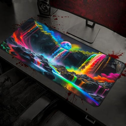 Simpkeely Large Fantasy Waterfall Gaming Mouse Pad - Blacklight Waterproof Glowing Desk Mat, 31.5" x 11.8" Extended Non-Slip Rubber Base for Office & Home - color: Waterfall
