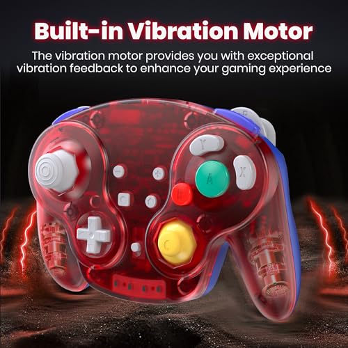 2 Pack Wireless GameCube Controller for Switch 1/2, NGC Console, 2.4 GHz | (Built-in Vibration) (Rechargeable) (Analog Triggers / Stick), Compatible with Switch Online, Windows PC, macOS - color: Two Pack Clear Yellow/Red