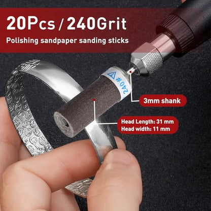 20Pcs 240 Grit Sanding Drums Sandpaper Sticks Set for Dremel Rotary Tool with 1/8" Shank,Sanding Drums Accessories Dry/Wet Abrasive Cylinders for Wood/Metal Rust Removal/Jade Polishing（240 Grit - size: 240 Grits
