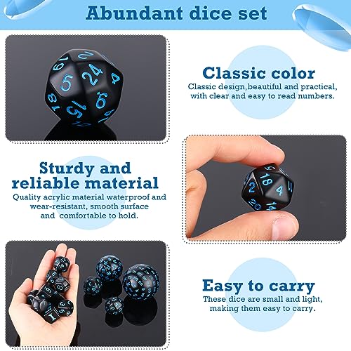 Civaner 15 Pcs Complete Polyhedral Dice Set D3-D100 Spherical RPG Dice Set in Opaque Black, 100 Sides for Role Playing Table Games Party Supplies(Black and Blue) - color: Black and Blue