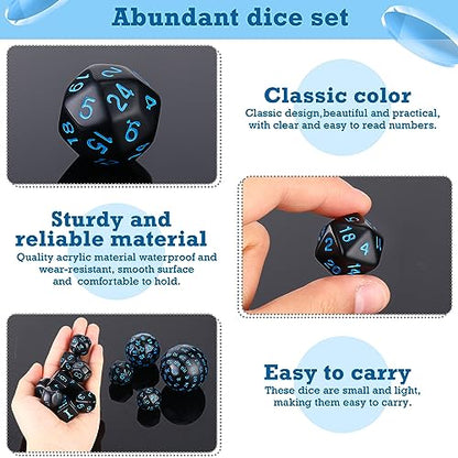 Civaner 15 Pcs Complete Polyhedral Dice Set D3-D100 Spherical RPG Dice Set in Opaque Black, 100 Sides for Role Playing Table Games Party Supplies(Black and Blue) - color: Black and Blue