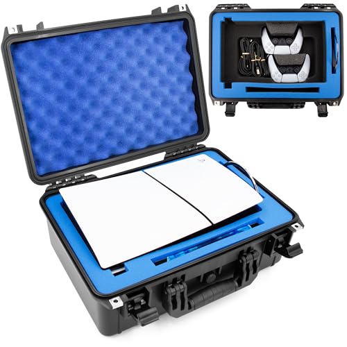CASEMATIX Travel Case Compatible With PS5 Slim & PlayStation 5 Slim Digital Edition - Hard Shell Waterproof Case with Custom Foam for Console, Controllers, Stand, Cables and Game - style: New Ps5 (2023/Slim)