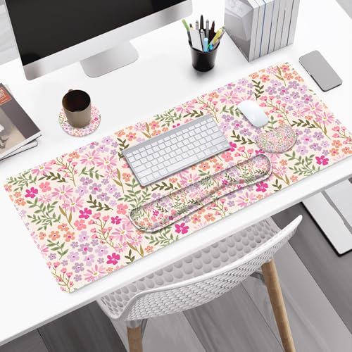 Large Gaming Mouse Pad Set, Ergonomics Keyboard Desk Mat with Memory Foam Wrist Rest, Computer PC Extended Game Mousepad, Non-Slip Desk Matt Easy Typing Pain Relief I Artistic Colroful Flowers - color: Artistic Colroful Flowers