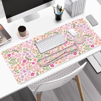 Large Gaming Mouse Pad Set, Ergonomics Keyboard Desk Mat with Memory Foam Wrist Rest, Computer PC Extended Game Mousepad, Non-Slip Desk Matt Easy Typing Pain Relief I Artistic Colroful Flowers - color: Artistic Colroful Flowers