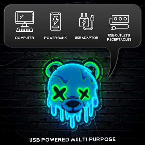 Ice Bear Neon Sign, Cool Led Sign for Wall Decor - Usb Powered, Adjustable Brightness Anime Bear Led Light for Bedroom, Bar, Pub, Party, Man Cave Decor, Unique Gift for Teenage Boys