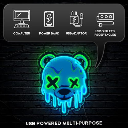 Ice Bear Neon Sign, Cool Led Sign for Wall Decor - Usb Powered, Adjustable Brightness Anime Bear Led Light for Bedroom, Bar, Pub, Party, Man Cave Decor, Unique Gift for Teenage Boys