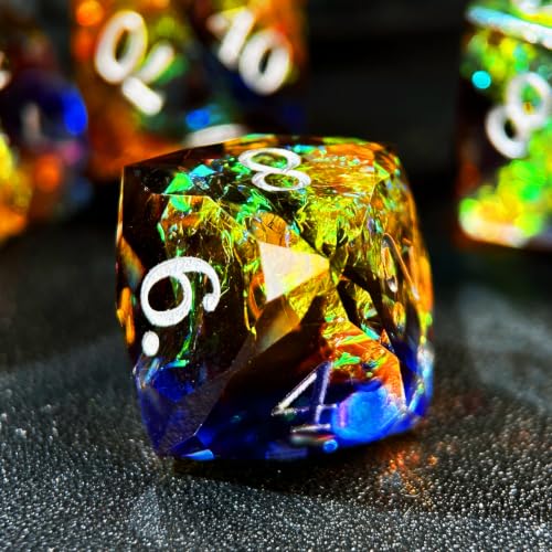 HAOMEJA Colorful Polyhedral Resin Dice Set, Hand-Cut Diamond Facet Optical Dice | Perfect for RPG, Tabletop & Board Games | Halloween, Christmas & Birthday Gift (Blue Yellow) - color: 4 Blue Yellow