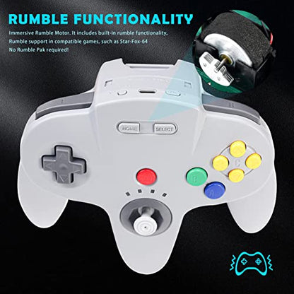 2 Pack Wireless N64 Controller for Switch 1 & 2, N64 Console, Black/Gray | (Built-in Vibration) (Rechargeable) (3D Analog Stick), 2.4 GHz USB & N64 Receiver Made for Switch Online, Windows PC, macOS - color: Black/Gray