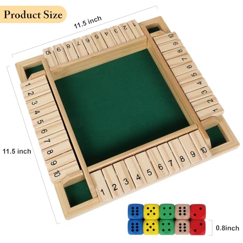 GOTHINK 1-4 Player Shut The Box Dice Game, 11.5-inch Wooden Board Table Math Game with 10 Dices - Math & Decision Skills for Adults/Kids, Perfect for Home Class Parties & Pubs - Classic Tabletop Fun - color: Original - 11.5 Inch