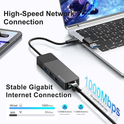ALL-LUCKY USB to Ethernet Adapter, 4 in 1 USB C to Ethernet Adapter Hub with 3 x USB 3.0 Port/Gigabit Internet Port, High-Speed Network Hub Compatible for iMac,MacBook Pro - size: 1FT -4 in 1 USB A/C to Ethernet Adapte