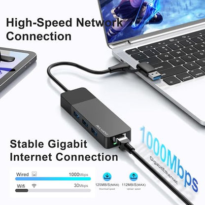 ALL-LUCKY USB to Ethernet Adapter, 4 in 1 USB C to Ethernet Adapter Hub with 3 x USB 3.0 Port/Gigabit Internet Port, High-Speed Network Hub Compatible for iMac,MacBook Pro - size: 1FT -4 in 1 USB A/C to Ethernet Adapte
