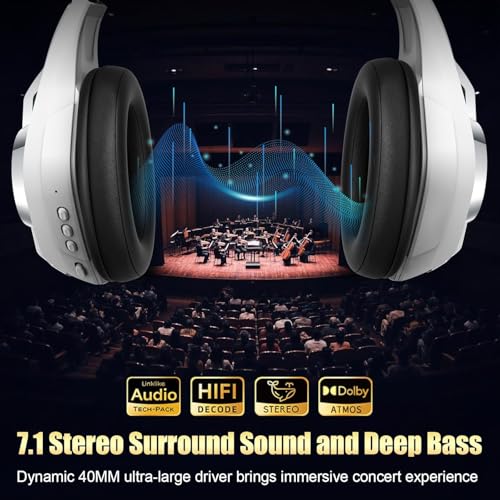2.4GHz Wireless Gaming Headsets for PS5/PS4/Switch, New RGB Bluetooth 5.4 Noise Cancelling Gaming Headphones with 7.1 Surround Sound, 40mm Drivers, 276g Ultraligero, Memory Foam, 40Hrs Audífonos Gamer - color: White