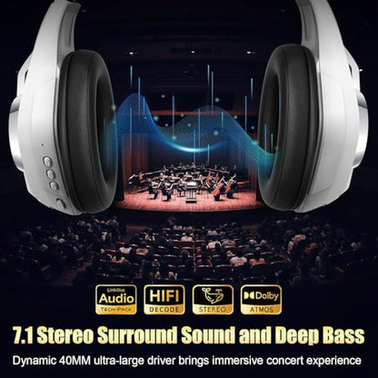 2.4GHz Wireless Gaming Headsets for PS5/PS4/Switch, New RGB Bluetooth 5.4 Noise Cancelling Gaming Headphones with 7.1 Surround Sound, 40mm Drivers, 276g Ultraligero, Memory Foam, 40Hrs Audífonos Gamer - color: White