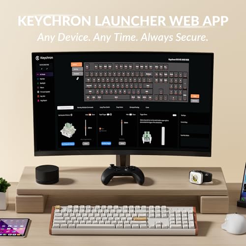 Keychron K10 HE Hall Effect Keyboard, Ultra-Fast Lime Magnetic Switch, Full-Size Tri-Mode Wireless Keyboard with Rapid Trigger, Adjustable Actuation, RGB, Aluminum + Wood Frame - White - color: Lime Switch - White