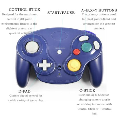 inventii Game Cube Controller,NGC 2.4G Wireless Classic Controller for Wii Game Cube, With Receiver Adapter (Blue and Red) - color: Blue and Red