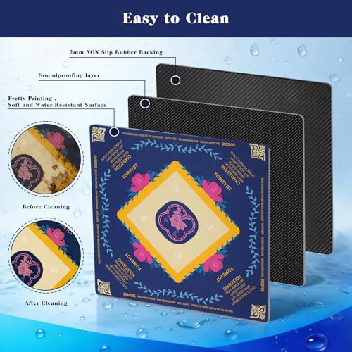 Mahjong Mat for Table 31.5"x31.5" Non Slip Noise Reduction Mahjong Table Mat with Carry Storage Bag for Playing Board Game Domiones Blackjack Poker Card (Blue) - color: Blue