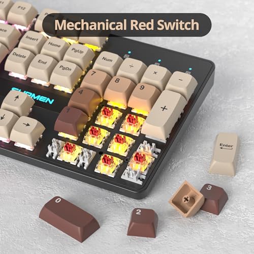 Full Size Mechanical Keyboard, Creamy Keyboard with Number Pad, 104 Keys Wired Gaming Keyboard with Red Switch, RGB Backlit for PC Laptop - color: Brown