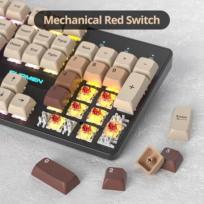Full Size Mechanical Keyboard, Creamy Keyboard with Number Pad, 104 Keys Wired Gaming Keyboard with Red Switch, RGB Backlit for PC Laptop - color: Brown
