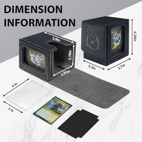 Card Deck Box with MTG Commander Display, Fits 100 Double Sleeved Cards, Magnetic Deck Case compatible with TCG Black/Gray - color: Black/Grey