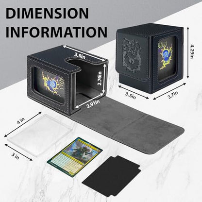 Card Deck Box with MTG Commander Display, Fits 100 Double Sleeved Cards, Magnetic Deck Case compatible with TCG Black/Gray - color: Black/Grey