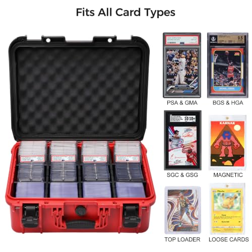 Baseball Card Storage Box, Extra Large Graded Card Case, Hard Carrying Case | Waterproof Slab Case for Graded Cards with 8 Dividers; Holds PSA, BGS, SGC, CGC, CSG Slabs, Top Loaders and Magnetic Holders. - color: Extra-Large Capacity / Black＆Red