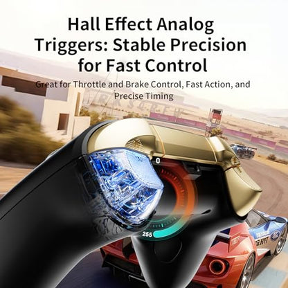 Aolion gaming N10 Wireless Controller Compatible with Switch/PC/iOS/Android, Hall Effect Joysticks, 1000Hz Polling Rate, Bluetooth/2.4G/Wired Gamepad, RGB Light, Back Buttons, Turbo, Motion Control