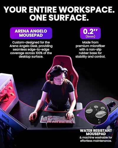 Arozzi Arena Angelo Gaming Desk Pad Black | Desk-Wide Microfiber, 88.6 x 28 in, Anti-Slip Rubber Base, Water-Resistant, Machine Washable - color: Angelo Black