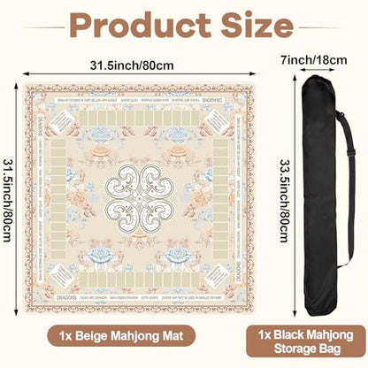 party greeting Chinoiserie Mahjong Mat with Black Carrying Bag 31.5 x 31.5 in Multi Purpose Game Table Cover Anti Slip and Noise Reduction for Mahjong Poker Board Card Dominoes Games(Beige) - color: Beige