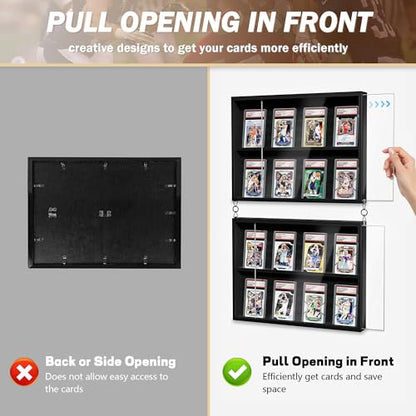 Emfogo Card Display Case, 2 Pack Trading Card Display with Clear View, Wooden Graded Sports Card Display Case Wall Mounted, Baseball Card Display Frame for Trading Card Collection (2 Pack-Black) - size: 2-Layer 2 Pack