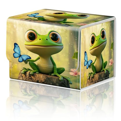 Magnetic Closure TCG Deck Box Portable Card Holder Trading Card Deck Box | PU Leather Collectible Card Case Game Trading Card Deck Box Storage Scratch Resistant Lining, Blue Butterfly And Green Frog - color: Blue Butterfly And Green Frog