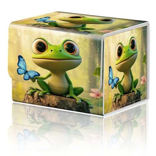Magnetic Closure TCG Deck Box Portable Card Holder Trading Card Deck Box | PU Leather Collectible Card Case Game Trading Card Deck Box Storage Scratch Resistant Lining, Blue Butterfly And Green Frog - color: Blue Butterfly And Green Frog