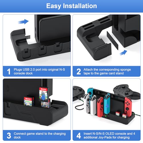 Switch Controller Charger Dock Compatible With Nintendo Switch And Switch OLED Model Joycons, Charges Up To 6pcs Joycon With Game Card Storage - color: Black