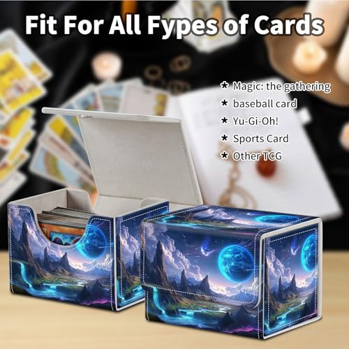 Stylish MTG Deck Box for 110+ Cards, Magnetic Commander Deck Case with Bonus Game Card Pouch, Durable Storage for TCG and Sleeved Magic Cards, Blue Planet - color: Blue Planet