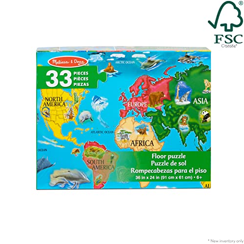 Melissa & Doug World Map Jumbo Jigsaw Floor Puzzle (33 pcs, 2 x 3 feet) - size: 1 Count