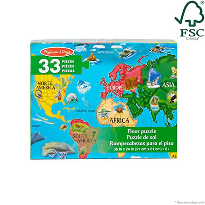 Melissa & Doug World Map Jumbo Jigsaw Floor Puzzle (33 pcs, 2 x 3 feet) - size: 1 Count