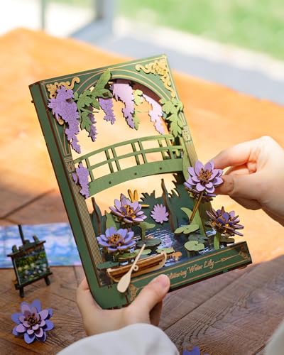 3D Wooden Puzzles for Adults Monet Water Lily DIY Model Building Kits with LED Light - Home Decor, Wall Art & Unique Creative Gifts for Art Lovers/Men/Women - style: Water Lily