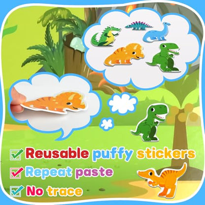 ASTARON 3 Pack Reusable 3D Puffy Sticker Book for Kids 3-6, Jelly Sticker Game Educational Sensory Learning Toy, Travel Toys and Busy Book(Little Wings Handle) - style: Little Wings Handle
