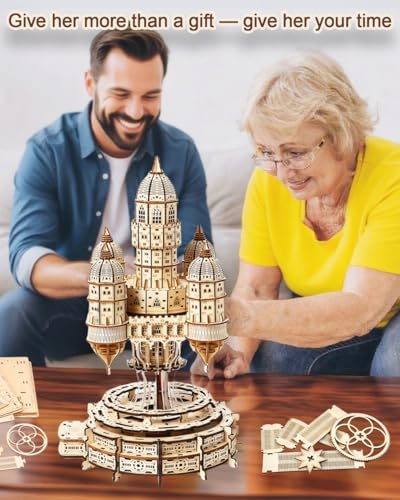 3D Wooden Puzzle for Adults – SkyCity Floating Castle Music Kit with LED Lights & Rotating Mechanism, DIY Mechanical Building Set, Hobbies Puzzle Models for Teens & Collectors - style: SkyCity Floating Castle